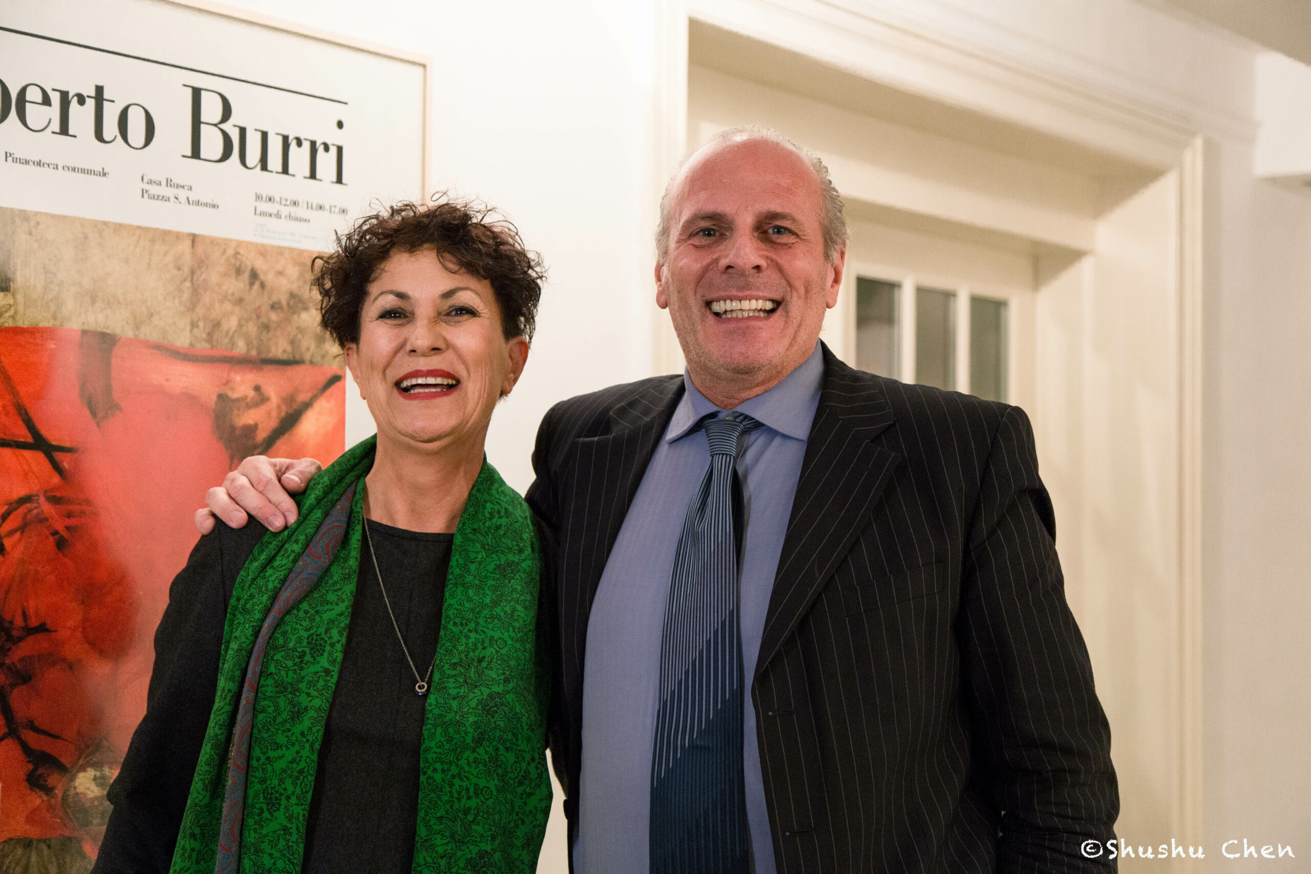 stefano-and-artist-smiling-from-exhibition-opening-burri-posters-at-casa-italiana
