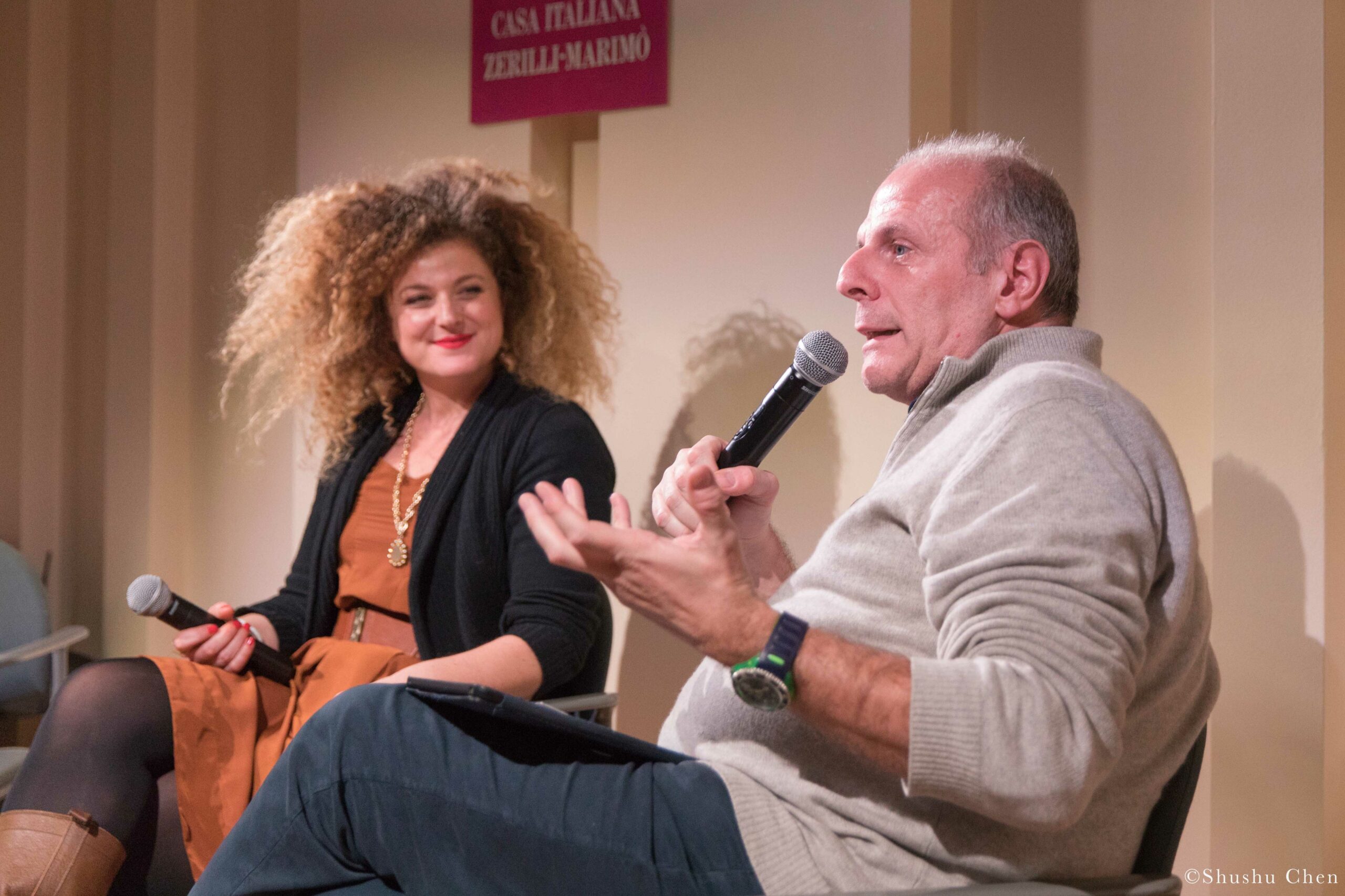 stefano-and-guests-conversing-from-screening-pagani-and-dance-presentation-by-alessandra-belloni-and-i-giullari-di-piazza-at-casa-italiana
