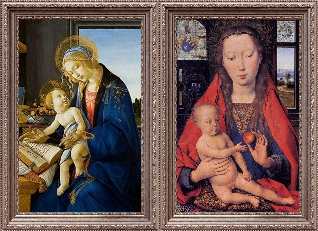 Sandro Botticelli: Madonna of the Book c. 1480-1481	/ Hans Memling: Diptych of Maarten Nieuwenhove Memlingmuseum, Sint-Janshospitaal, Bruges 1487