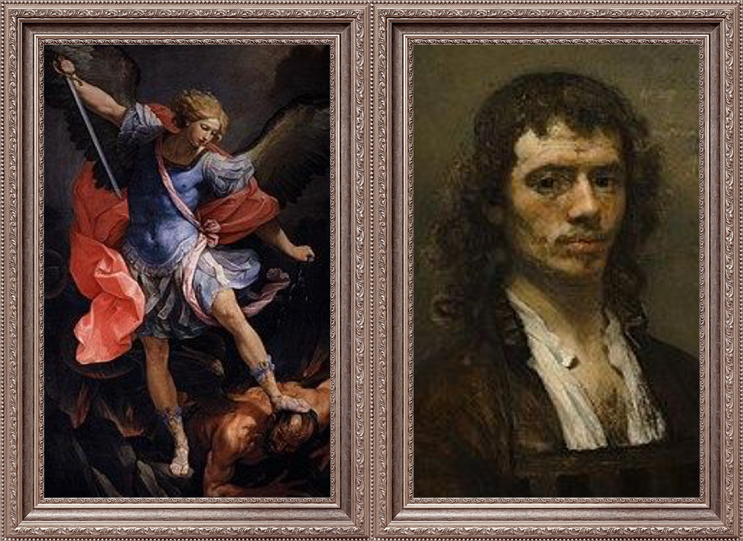 Guido Reni: St Michael Archangel, 1636. 	Carel Fabritius: Self-portrait, c. 1645