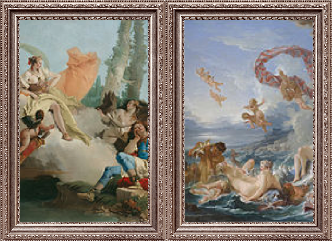 GB Tiepolo: Rinaldo Enchanted by Armida 1742–1745	/ Francois Boucher: The Triumph of Venus	1740