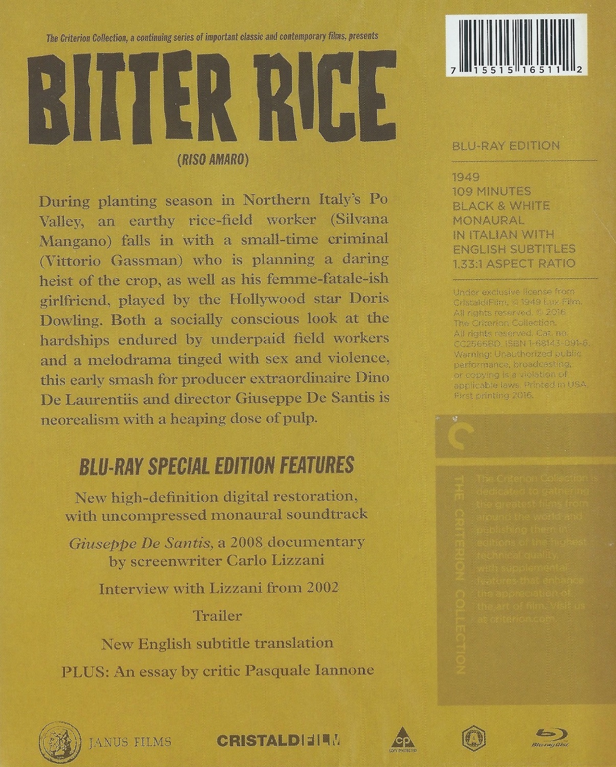 Bitter Rice Criterion Back Cover