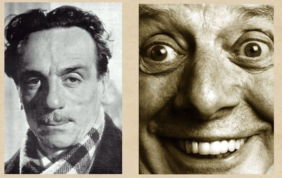 photos of De Filippo and Dario Fo