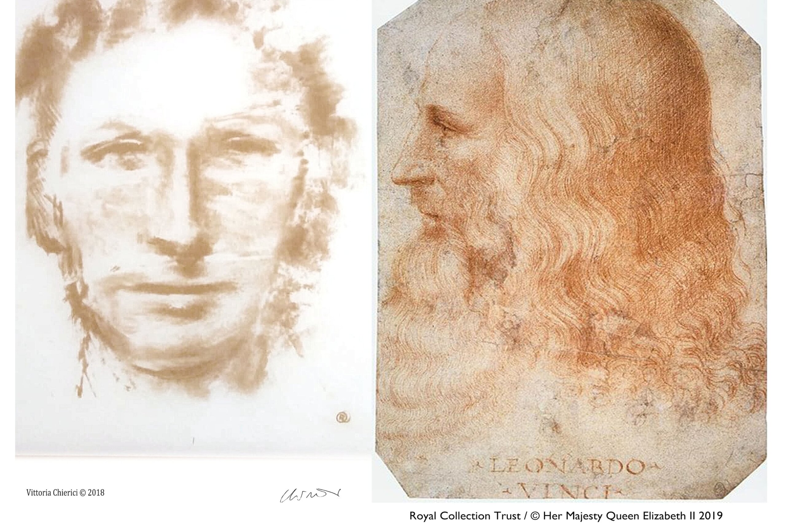 side by side image of young and old Da Vinci