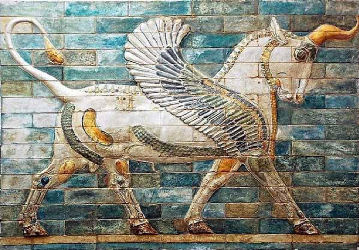 Winged aurochs, 510 BC, Palace of Darius in Susa, Susa, Iran (Louvre)