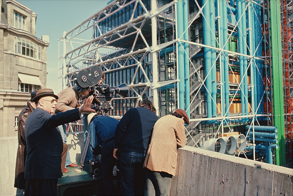 photo of Rossellini directing Beaubourg 1977