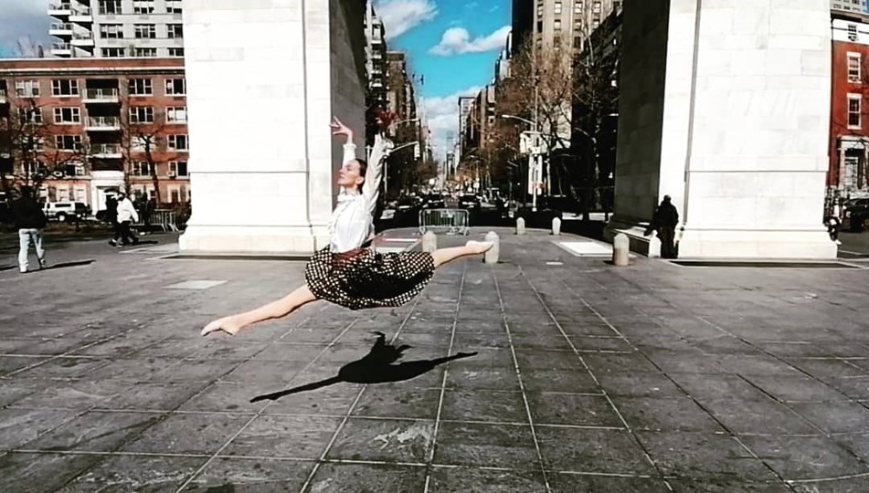 photo of Etrita Abdullahu performing the ballet piece inspired by the Triangle Fire of 1911